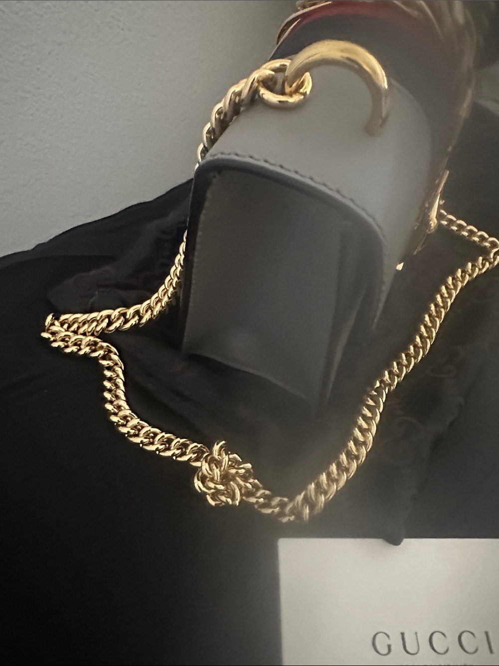 NWOT Gucci Light Gray Marmont Chain Crossbody with Red & Blue Web - Picture 5 of 13